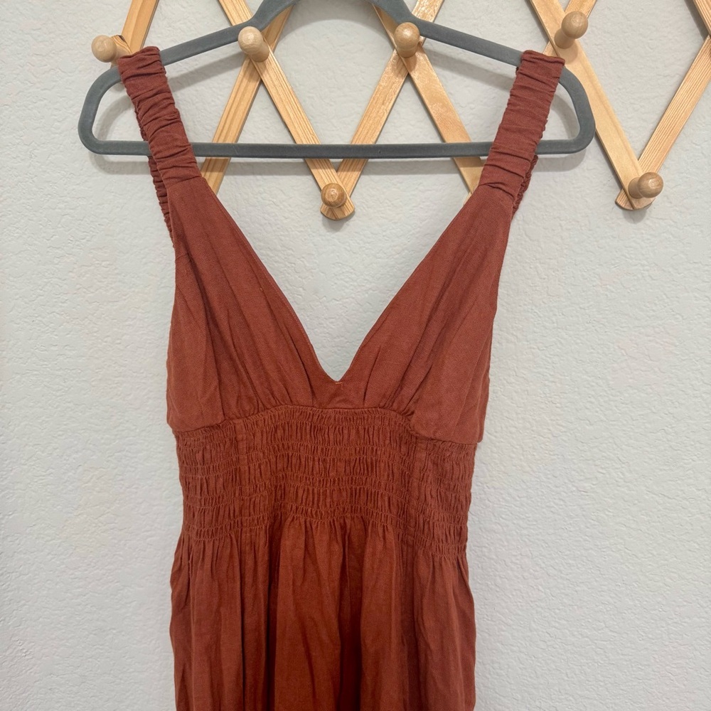 Abercrombie & Fitch Scrunchie Strap Rust Orange Brown Boho Maxi Dress Size SP - Picture 5 of 9